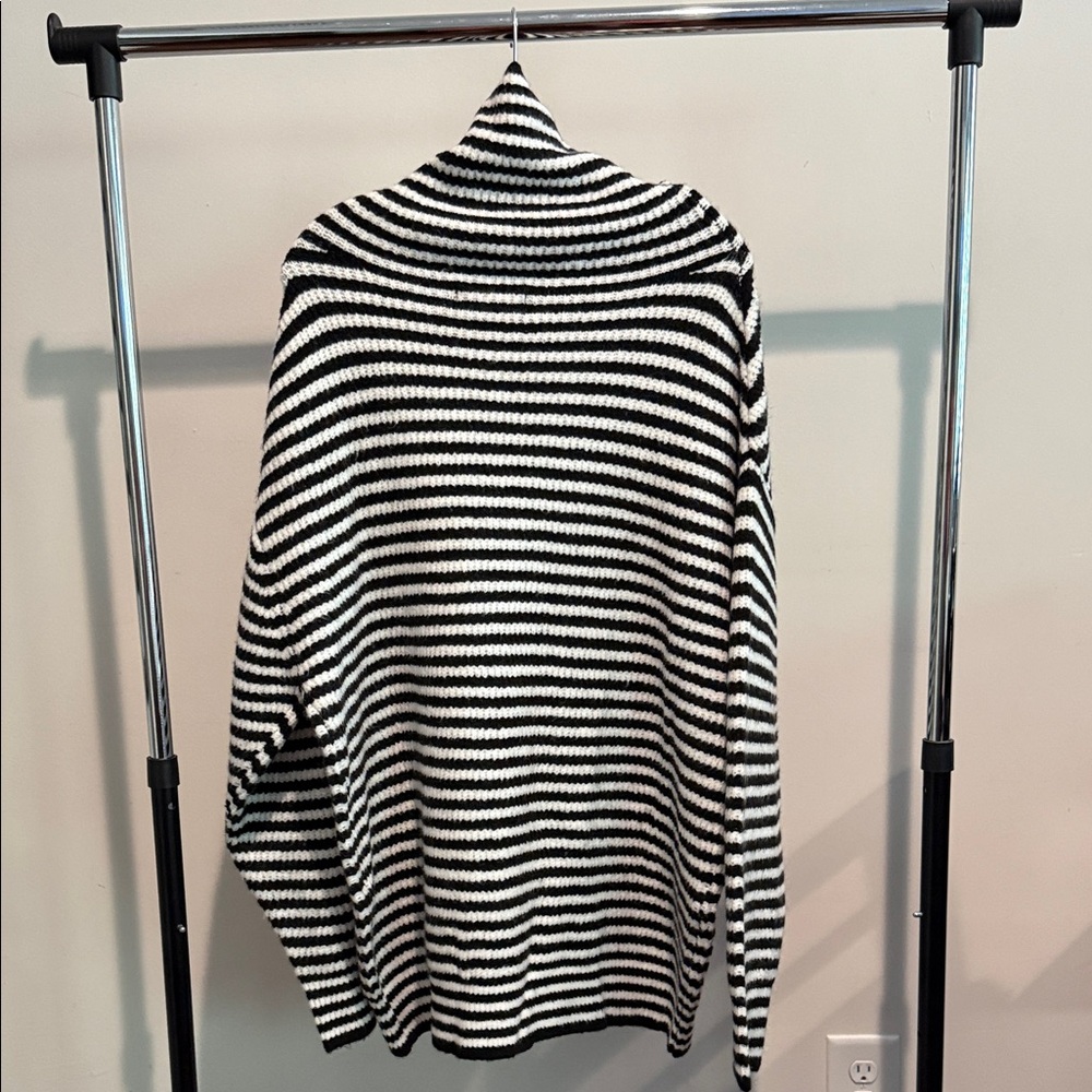 Black and White Striped Turtleneck Sweater